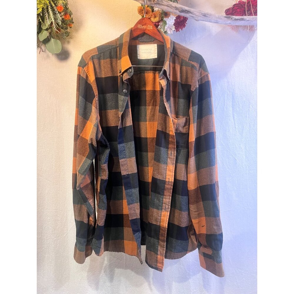 American Threads Buffalo Check Flannel Shirt – Pumpkin Black Charcoal Plaid – So - Picture 2 of 7